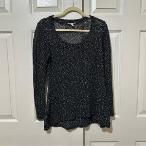 EILEEN FISHER Sweater M  Cotton Linen Sheer Speckled Long Sleeve Pullover Black